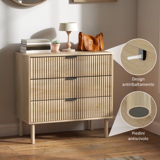 HOMCOM Συρταριέρα 3 Συρτάρια από Ξύλο για Υπνοδωμάτιο και Είσοδο σε...