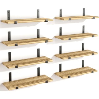 BAKAJI Σετ 8 Ξύλινων Ραφιών Τοίχου από Δρυ με Μαύρα Στηρίγματα 40x1...