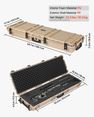 VEVOR Αδιάβροχη και Ανθεκτική Θήκη Όπλου IP67, 1320 mm, με Σχήματα ...