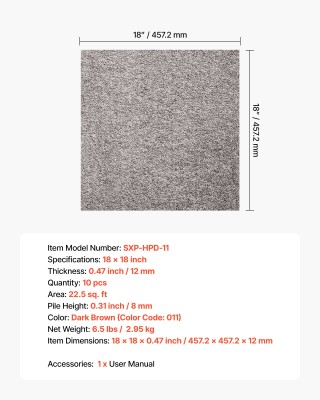 VEVOR Αυτοκόλλητα Πλακάκια Χαλιού Σκούρα Καφέ 457x457 mm (10 Τεμ.) ...