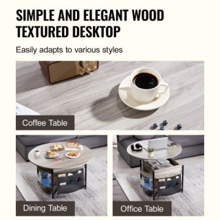 Στρογγυλό Τραπεζάκι Καφέ VEVOR 35.3 με Ανασηκούμενη Επιφάνεια - Λευ...