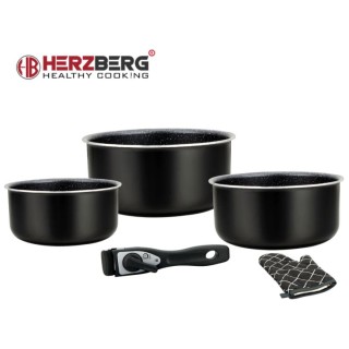 Herzberg Σετ Μαγειρικών Σκευών  5 τεμαχίων με επίστρωση πέτρας και ...