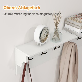 Costway Λευκή Ξύλινη Κρεμάστρα Τοίχου με Ράφι και 6 Γάντζους για Κα...