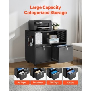 VEVOR Μεταλλική Πλαϊνή Συρταριέρα 2 Συρταριών με Κλειδαριά και Κρεμ...