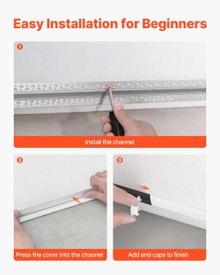 VEVOR Κανάλι Αλουμινίου LED για Γύψο, 10τμχ 2Μ, Χωνευτό Χωρίς Πλαίσ...