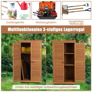 Costway  Ξύλινη ντουλάπα κήπου με 3 αφαιρούμενα ράφια & ανθεκτική σ...