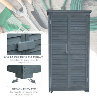 Outsunny Ξύλινη Ντουλάπα Εξωτερικού Χώρου με 2 Περσίδες και Εσωτερι...