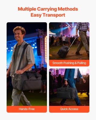 VEVOR Τροχήλατη Τσάντα Καλωδίων DJ, 1680D, Διαχωριστικά & Τροχοί γι...