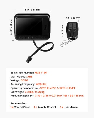 VEVOR Σύστημα Ελέγχου Θερμαντήρα με LCD και Ασύρματο Χειριστήριο, 3...