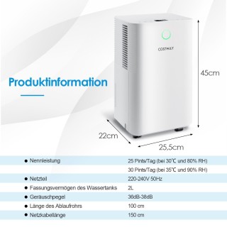 Costway Αφυγραντήρας Υψηλής Απόδοσης με Χωρητικότητα 15L/Ημέρα και ...