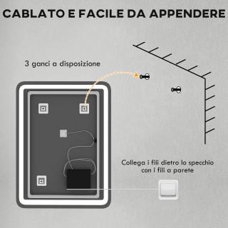 HOMCOM Καθρέφτης Μπάνιου LED Touch με Ρυθμιζόμενο Φωτισμό, 3 Θερμοκ...
