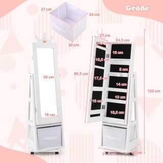 Costway Παιδικός Περιστρεφόμενος Καθρέφτης-Κοσμηματοθήκη με Ράφια Λ...