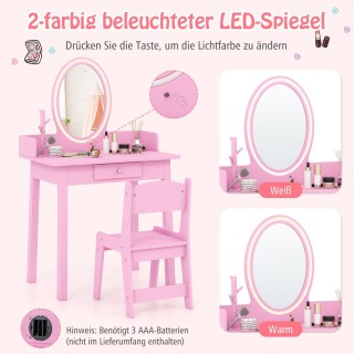 Costway  Παιδικό Τραπέζι Μακιγιάζ με Σκαμπό και Φωτισμό Ροζ 80 x 40...