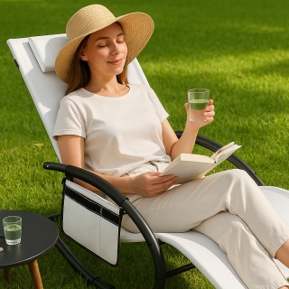 BAKAJI Καρέκλα Κήπου Βαρύτητας Μηδέν Λευκή από Textilene 02842304 BAKAJI Καρέκλα Κήπου Βαρύτητας Μηδέν Λευκή από Textilene 02842304