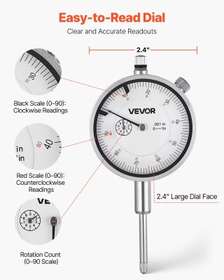 VEVOR Δείκτης Ακριβείας 60mm με Βάση Μαγνητική, Ακρίβεια 0.001 ίντσ...