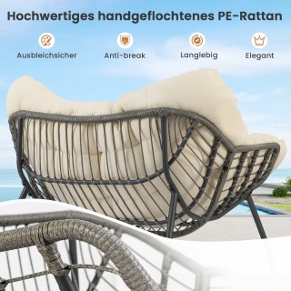 Costway Υπαίθρια κουνιστή πολυθρόνα αυγού από ρατάν PE με παχύ αφαι...