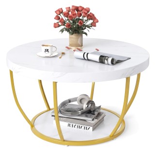 Costway Τραπέζι Καφέ Στρογγυλό με Δύο Επίπεδα και Μεταλλικό Πλαίσιο... Costway Τραπέζι Καφέ Στρογγυλό με Δύο Επίπεδα και Μεταλλικό Πλαίσιο...