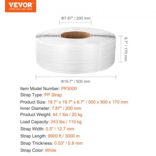 VEVOR Ταινία Συσκευασίας PP 1/2 x 9900 243lbs BZKZDKZDPP12KLL77V0 VEVOR Ταινία Συσκευασίας PP 1/2 x 9900 243lbs BZKZDKZDPP12KLL77V0