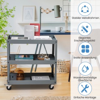 Costway Γκρι Μεταλλικό Τρόλεϊ 3 Επιπέδων με Εργονομική Λαβή TH10075GR Costway Γκρι Μεταλλικό Τρόλεϊ 3 Επιπέδων με Εργονομική Λαβή TH10075GR