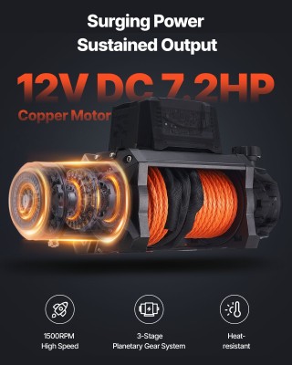 VEVOR Ηλεκτρικός Γερανός 12V, 6100 kg, Συνθετικό Σχοινί 28 m, Αδιάβ...