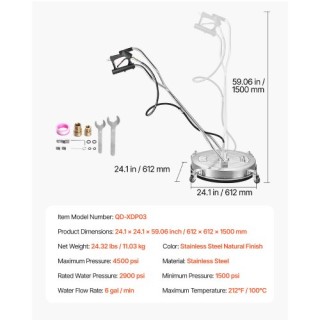 VEVOR Καθαριστής Επιφανειών Υψηλής Πίεσης 24 με 4 Ρόδες & Διπλή Λαβ...