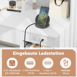 Costway Τουαλέτα Μπουντουάρ με Φωτισμό & Καθρέφτη & Σκαμπό HU10763D...