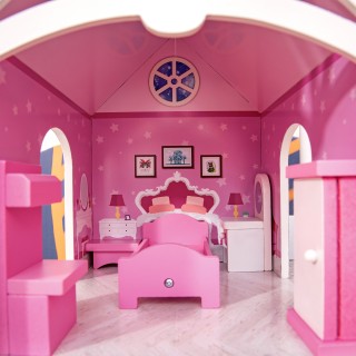 HOMCOM Ξύλινο κουκλόσπιτο 3 ορόφων με σκάλες και αξεσουάρ, κατασκευ...