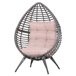Πολυθρόνα Outsunny σε PE Rattan Grey με μαλακό μπεζ μαξιλάρι για εξ...