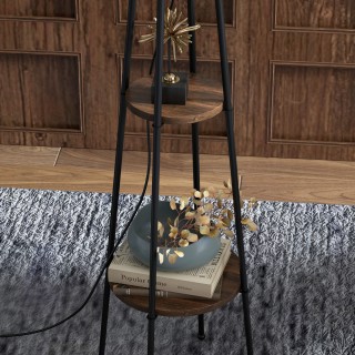 HOMCOM Φωτιστικό δαπέδου με 2 ράφια σε μεταλλικό και MDF με υφασμάτ...