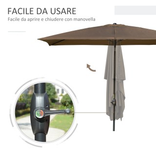 Ομπρέλα Κήπου Ορθογώνια 3x2 m με Άνοιγμα μανιβέλας και Κλίση, Καφές...