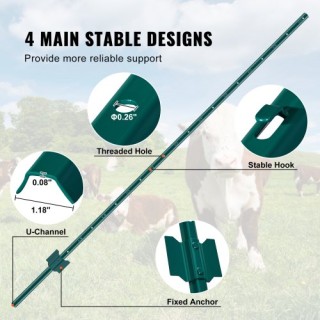 Σετ 10 Μεταλλικών Στύλων Φράχτη 6 Ποδιών VEVOR Πράσινο  WLLZJSK6YC1...