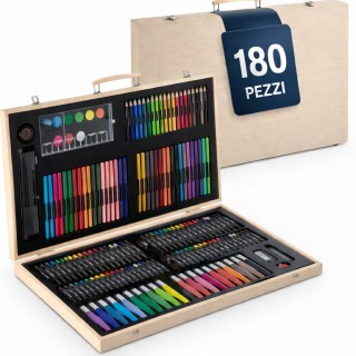 BAKAJI Ξύλινη Κασετίνα με 180 Τεμάχια Χρωμάτων – Βαλίτσα Καλλιτέχνη...