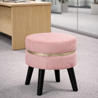 BAKAJI Μοντέρνος Στρογγυλός Σκαμπό Πουφ σε Ροζ Βελούδινη Επένδυση -...
