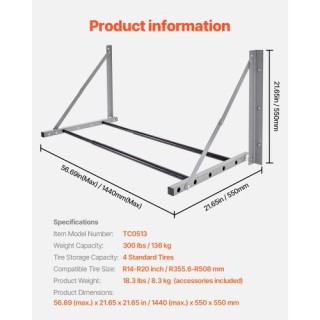 VEVOR  Ράφι Ελαστικών Τοίχου 32-48 Ρυθμιζόμενο για Γκαράζ  BGSLTJKD...