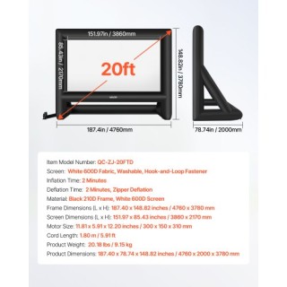 VEVOR Φουσκωτή Οθόνη Προβολής 20 ft 16:9 με Φορητή Τσάντα XCQSTYPMZ...