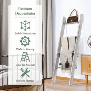 Ξύλινη Ραφιέρα - Σκάλα Τοίχου 50 x 7,5 x 137 cm  Χρώματος Γκρι COST...