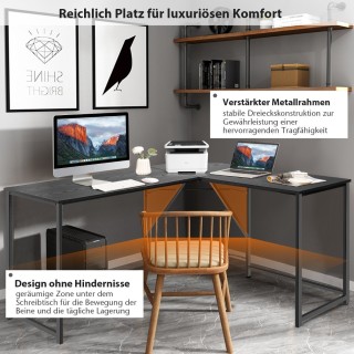 Costway  Μοντέρνο Γραφείο σε Σχήμα L με Μεταλλικό Πλαίσιο και Υποστ...