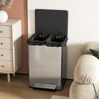 HOMCOM Κάδος Απορριμμάτων με Πεντάλ με 2 Διαμερίσματα 30L, Με Αποσβ...