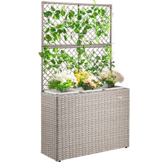 BAKAJI  Φυτοδοχείο με Πλέγμα Κρέμα από Πολυρατάν 3 Γλάστρες Κοντέιν...
