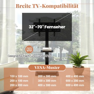 Costway Ρυθμιζόμενος TV Σταντ για 32-70 ίντσες, έως 45 KG με 2 Πρίζ...