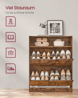 Ντουλάπι Παπουτσιών με 2 Πόρτες, 3 Ράφια, Ρουστίκ Καφέ 24 x 80 x 10... Ντουλάπι Παπουτσιών με 2 Πόρτες, 3 Ράφια, Ρουστίκ Καφέ 24 x 80 x 10...