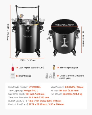 VEVOR Δοχείο Πίεσης Βαφής 40L με Τρεις Συνδέσμους Ταχείας Σύνδεσης ... VEVOR Δοχείο Πίεσης Βαφής 40L με Τρεις Συνδέσμους Ταχείας Σύνδεσης ...