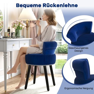 Costway Κομψό Σκαμπό Βανιτέ με Πλάτη και Ξύλινα Πόδια, Μπλε 66 εκ x...