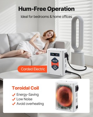 VEVOR Μετατροπέας Τάσης 2000VA, 110V σε 220V, με Διπλή Έξοδο EU, US...