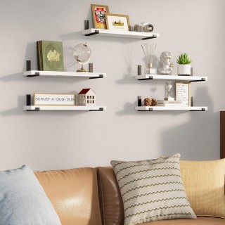 BAKAJI Σετ 5 Λευκών Ραφιών Τοίχου με Μεταλλικές Βάσεις 40x12 εκ. 02...