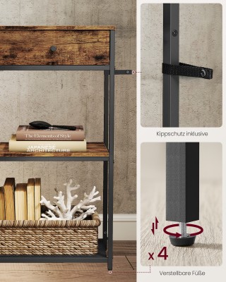 VASAGLE Στενό Κονσόλα Τραπέζι με 2 Υφασμάτινα Συρτάρια, 3 Επίπεδα, ...