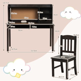 Costway  Σετ Παιδικό Γραφείο με Καφέ Επιφάνεια & Πινάκα - Περιλαμβά...