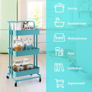 Costway Πολυλειτουργικό Τρόλεϊ Αποθήκευσης 3 Επιπέδων σε Τιρκουάζ Χ... Costway Πολυλειτουργικό Τρόλεϊ Αποθήκευσης 3 Επιπέδων σε Τιρκουάζ Χ...