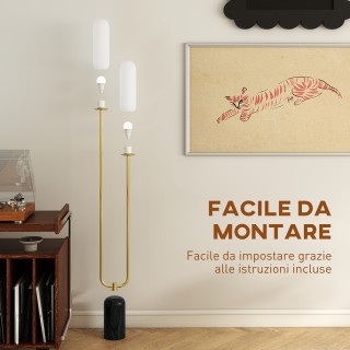 HOMCOM Λάμπα Δαπέδου U με 2 Φώτα, Διακόπτη Ποδιού και Μαρμάρινη Βάσ...