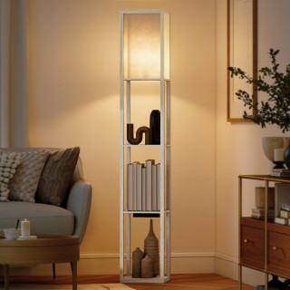 HOMCOM Λάμπα Δαπέδου με Ράφια, Ρυθμιζόμενο Φωτισμό, Πεντάλ Διακόπτη...